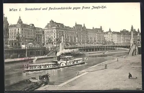 AK Wien, Donaukanal und Ferdinandsbrücke gegen Franz-Josefs-Kai
