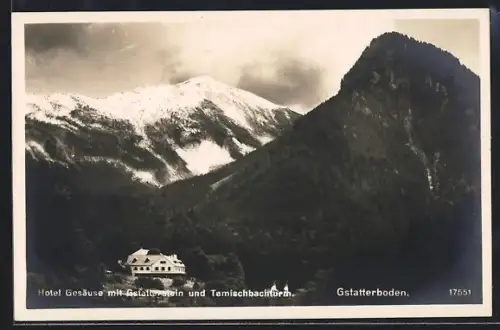 AK Gstatterboden, Hotel Gesäuse mit Gstatterstein und Tamischbachturm