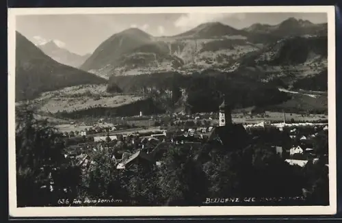 AK Bludenz, Ortsansicht mit Kirche und Brandnertal