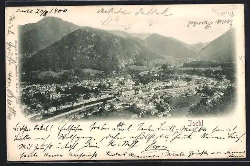 AK Ischl, Panorama mit Ort und Gebirgspanorama