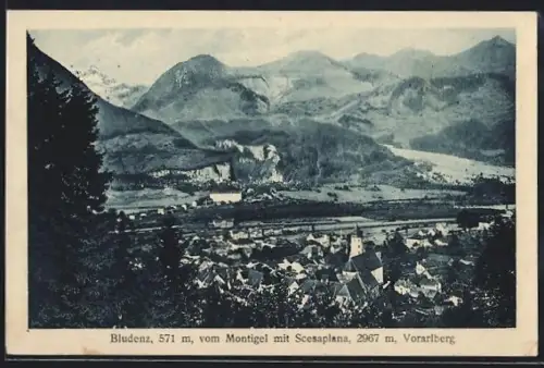 AK Bludenz /Vorarlberg, Panorama vom Montigel mit Schesaplana