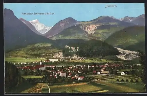 AK Bludenz, Panorama mit Ort und Gebirgspanorama