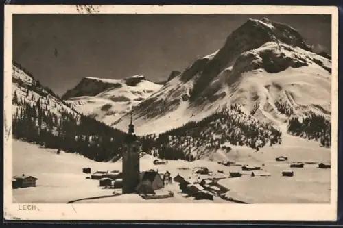 AK Lech /Vorarlberg, Dorf mit Kirche, Omeshorn und Hasenfluh