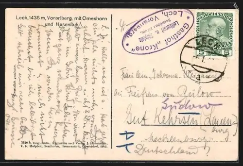 AK Lech /Vorarlberg, Dorf mit Kirche, Omeshorn und Hasenfluh