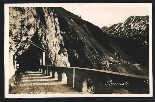 Foto-AK Flexenstrasse, Bergstrasse mit Tunnel