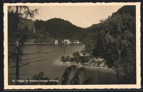 AK St. Gilgen im Salzkammergut, Fürberg, Panorama mit See und Ufer