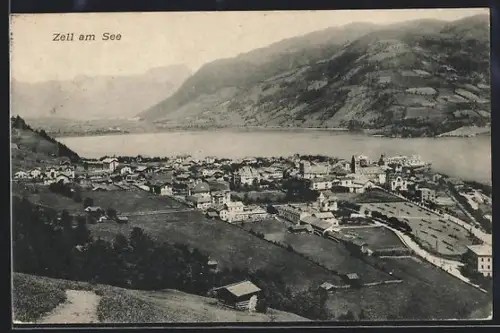 AK Zell am See, Panorama mit See und Bergen