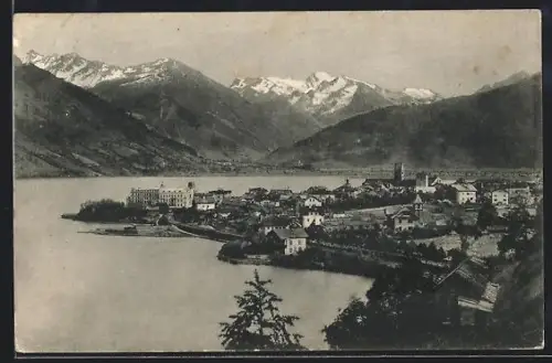AK Zell am See, Ortsansicht mit See und Bergpanorama