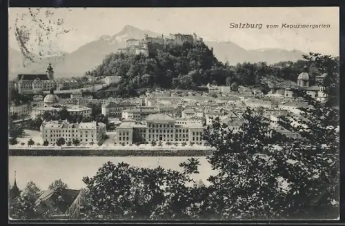 AK Salzburg, Blick vom Kapuzinergarten, Panorama mit Festung Hohensalzburg