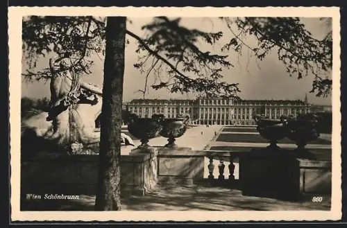 AK Wien, Schloss Schönbrunn, Blick von der Gartenbalustrade