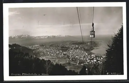 AK Bregenz, Pfänderbahn, Rheintal und Säntis