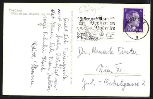 AK Bregenz, Pfänderbahn, Rheintal und Säntis