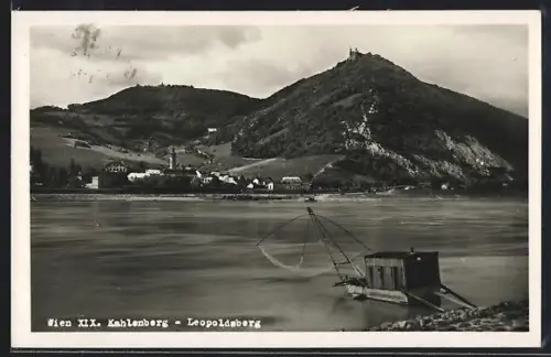 AK Wien, Kahlenberg und Leopoldsberg, Donauufer mit Fischerhütte