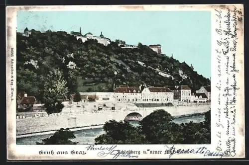 AK Graz, Schlossberg und neuer Mur-Quai