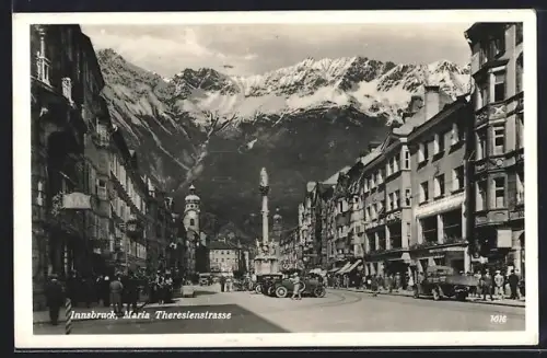 AK Innsbruck, Maria-Theresienstrasse mit Annasäule und Nordkette