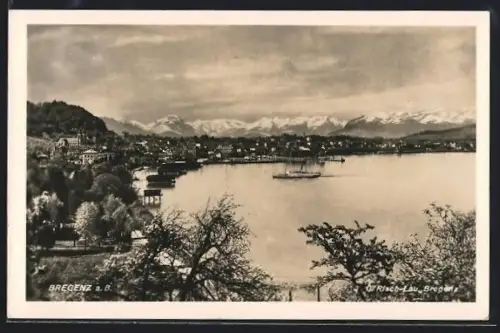 AK Bregenz am B., Panorama mit See und Alpen