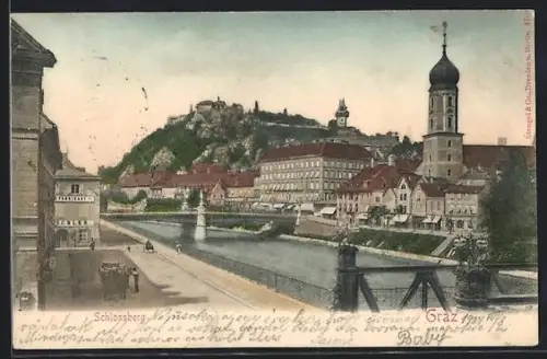 AK Graz, Schlossberg mit Altstadt und Mur