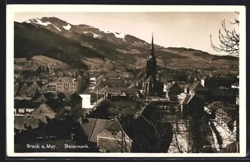 AK Bruck a. Mur, Panorama mit Kirche und Ort