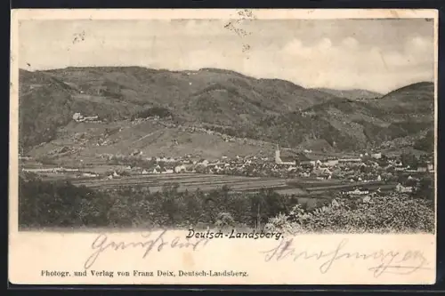 AK Deutsch-Landsberg, Panorama mit Kirche und Häusern