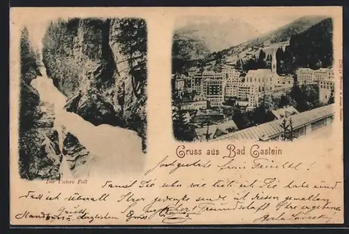 AK Bad Gastein, Unterer Fall und Ortsansicht