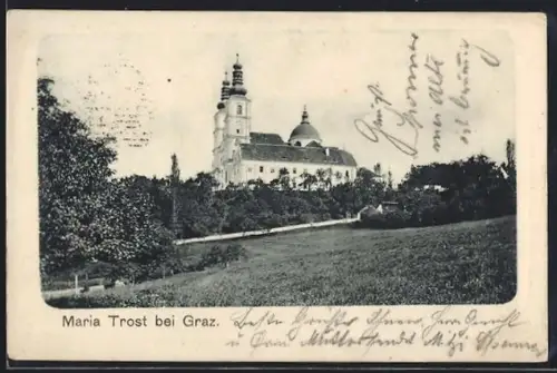 AK Maria Trost bei Graz, Kirche auf Anhöhe