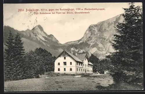 AK Bodenbauer bei Thörl, Hotel mit Bergpanorama der Hochschwabgruppe