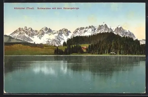 AK Kitzbühel /Tirol, Schwarzsee mit dem Kaisergebirge