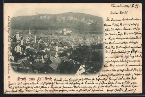 AK Feldkirch, Panorama mit Stadt und Kirche