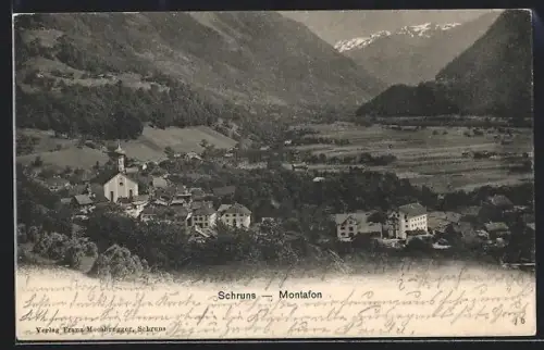 AK Schruns /Montafon, Talpanorama mit Kirche