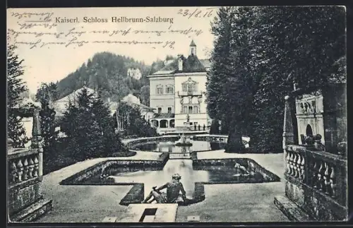 AK Hellbrunn-Salzburg, Kaiserliches Schloss mit Park und Wasserspielen