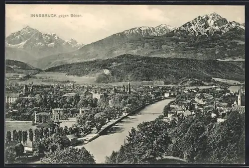 AK Innsbruck, Panorama gegen Süden, Inn und Bergpanorama