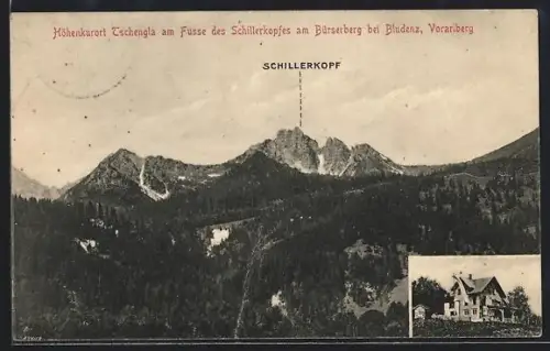 AK Tschengla /Vorarlberg, Blick zum Schillerkopf am Bürserberg