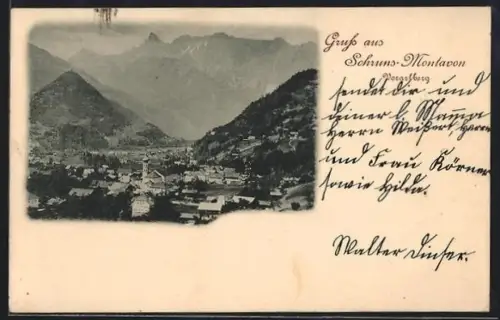 AK Schruns-Montavon /Vorarlberg, Orts- und Bergpanorama