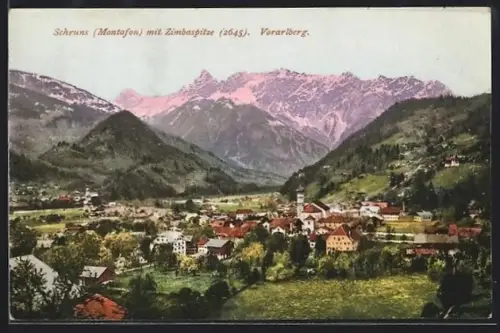 AK Schruns /Montafon, Ortsansicht mit Zimbaspitze
