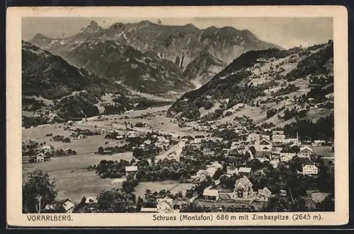 AK Schruns /Montafon, Panorama mit Zimbaspitze