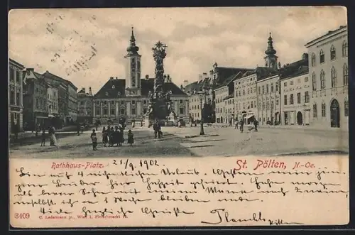 AK St. Pölten /N.-Ö., Rathhaus-Platz