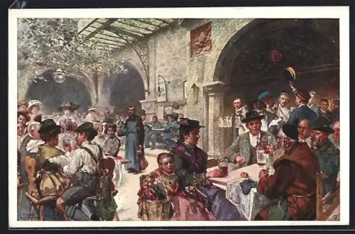 Künstler-AK Salzburg, Gasthaus Peterskeller der Stiftskellerei St. Peter