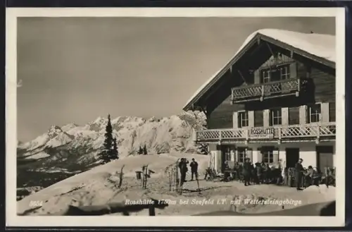 AK Seefeld i. T., Gasthaus Rosshütte mit Wettersteingebirge