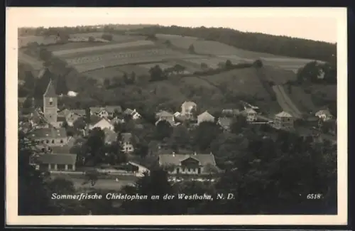 AK Christophen an der Westbahn, Panorama mit Kirche