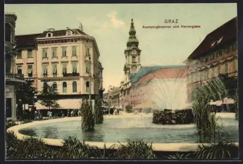 AK Graz, Auerspergbrunnen und Herrengasse