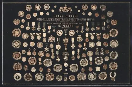 AK St. Pölten /N.-Ö., Hotel Franz Pittner, Medaillensammlung