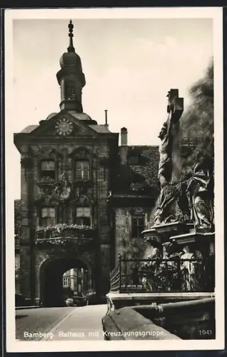 AK Bamberg, Rathaus mit Kreuzigungsgruppe