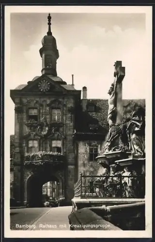 AK Bamberg, Rathaus mit Kreuzigungsgruppe