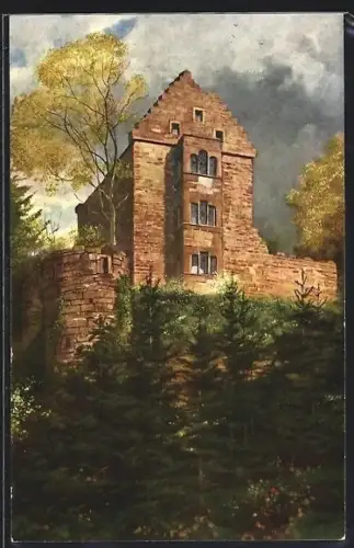 Künstler-AK Minneburg am Neckar, Blick auf die Burg