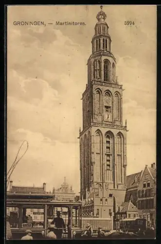AK Groningen, Strassenbahn am Martinitoren