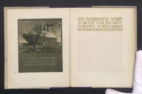 Luxus-Informationsbroschur der HAPAG: Dampfer Imperator, 54 Seiten mit Schmuckvorsatz, Grafiken Julius Gipkens, 1913