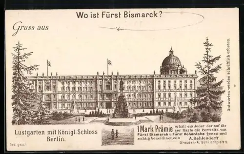 AK Berlin, Lustgarten mit Königlichem Schloss und verborgenem Bismarck