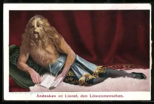 Künstler-AK Andenken an Lionel, den Löwenmenschen, 17 Jahre alt