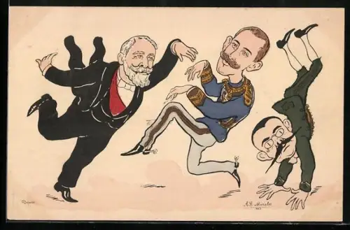 AK König Vittorio Emanuele III. von Italien tanzt mit Präsident Emile Loubet