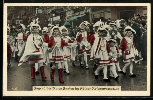 AK Köln, Jugend der Roten Funken im Rosenmontagszug, Karneval